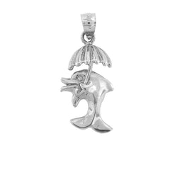 Sterling Silver Dolphin With Umbrella Pendant