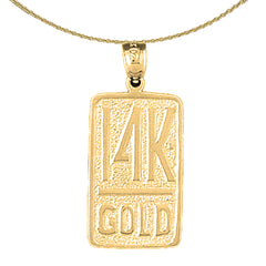 10K, 14K or 18K Gold Stamped "10K, 14K or 18K Gold" Bar Saying Pendant