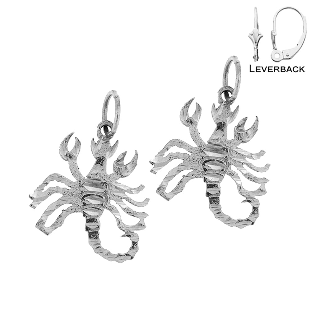 Sterling Silver 21mm Scorpion Earrings (White or Yellow Gold Plated)