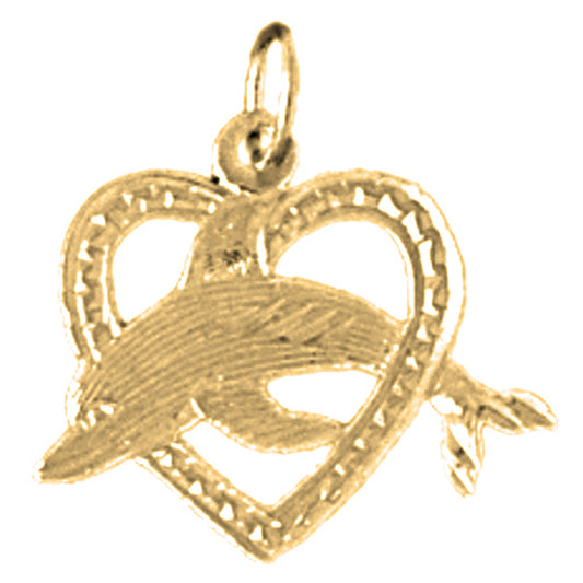 Yellow Gold-plated Silver Dolphin Jumping Through Heart Pendant