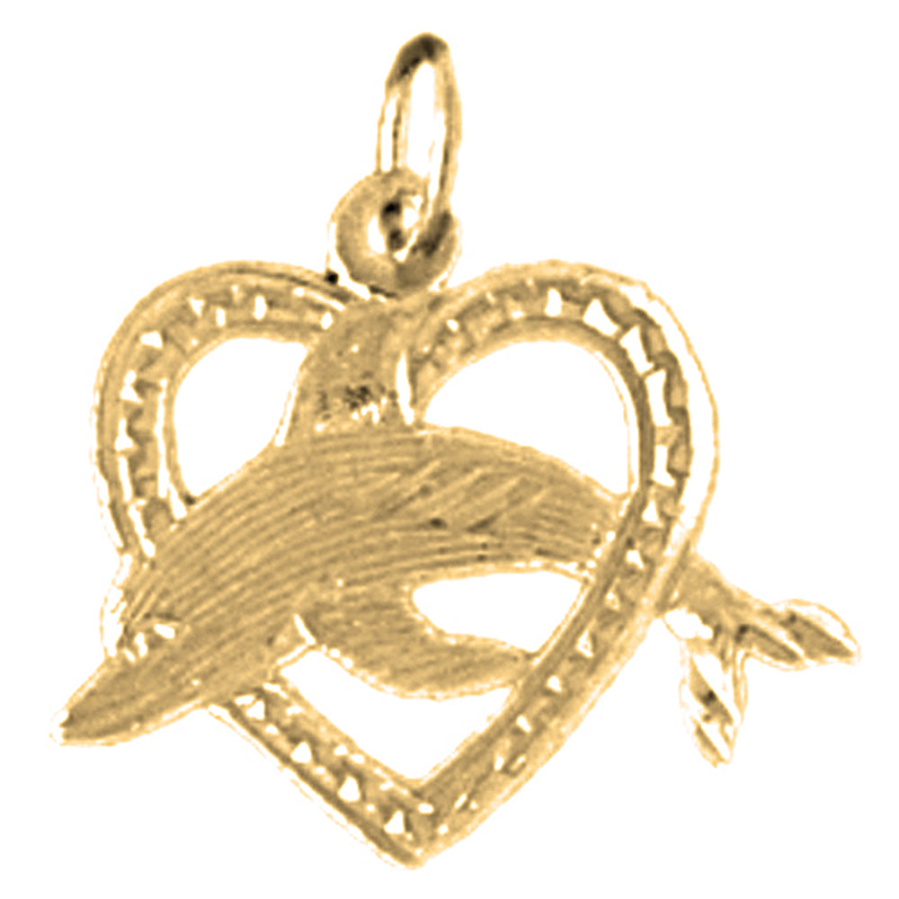 14K or 18K Gold Dolphin Jumping Through Heart Pendant