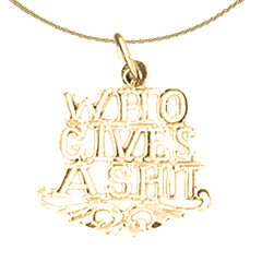 Sterling Silver Who Gives A Shit Saying Pendant (Rhodium or Yellow Gold-plated)