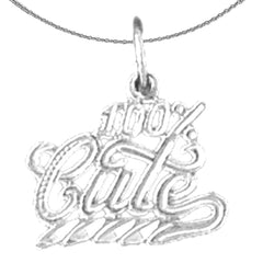 Sterling Silver 100% Cute Saying Pendant (Rhodium or Yellow Gold-plated)