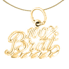 Sterling Silver 100% Brat Saying Pendant (Rhodium or Yellow Gold-plated)