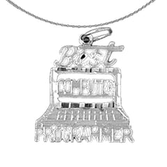 Sterling Silver Best Computer Programmer Pendant (Rhodium or Yellow Gold-plated)