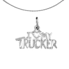 Sterling Silver I Love My Trucker Pendant (Rhodium or Yellow Gold-plated)