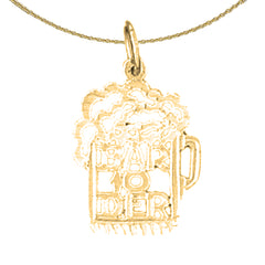 Sterling Silver Bartender "Bar 10 Der" Pendant (Rhodium or Yellow Gold-plated)