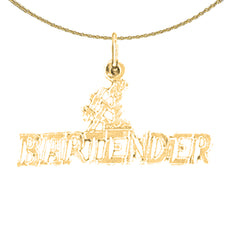 Sterling Silver #1 Bartender Pendant (Rhodium or Yellow Gold-plated)