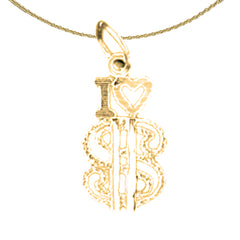 Sterling Silver I Love My $ Pendant (Rhodium or Yellow Gold-plated)