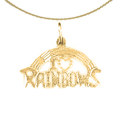 Sterling Silver I Love Rainbows Pendant (Rhodium or Yellow Gold-plated)