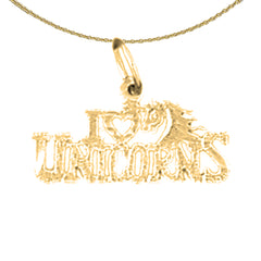 Sterling Silver I Love Unicorns Pendant (Rhodium or Yellow Gold-plated)