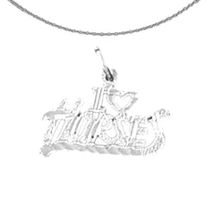 Sterling Silver I Love Horses Pendant (Rhodium or Yellow Gold-plated)