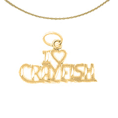 Sterling Silver I Love My Crayfish Pendant (Rhodium or Yellow Gold-plated)