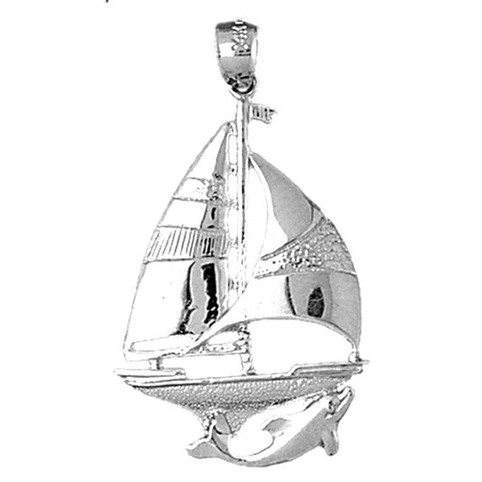 Sterling Silver Sailboat With Dolphin Pendant