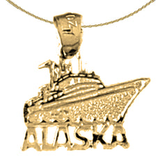 Sterling Silver Alaska Ship Pendant (Rhodium or Yellow Gold-plated)