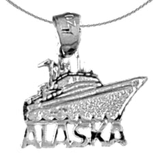 Sterling Silver Alaska Ship Pendant (Rhodium or Yellow Gold-plated)
