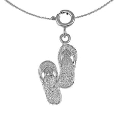 Sterling Silver Flip Flops 3D Pendant (Rhodium or Yellow Gold-plated)