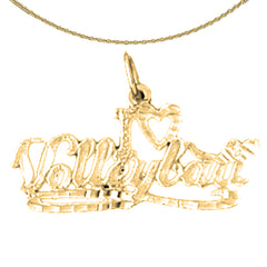 Sterling Silver I Love Volleyball Pendant (Rhodium or Yellow Gold-plated)
