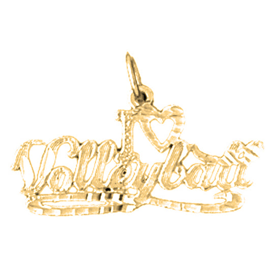 Yellow Gold-plated Silver I Love Volleyball Pendant