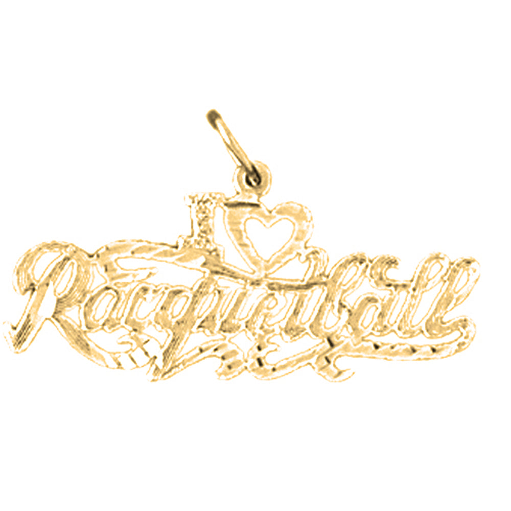 Yellow Gold-plated Silver I Love Racquet Ball Pendant