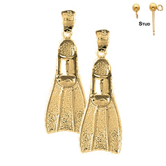 Sterling Silver 34mm Scuba Fin 3D Earrings (White or Yellow Gold Plated)