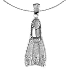 Sterling Silver Scuba Fin 3D Pendant (Rhodium or Yellow Gold-plated)