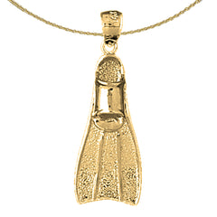 Sterling Silver Scuba Fin 3D Pendant (Rhodium or Yellow Gold-plated)