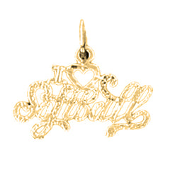 Yellow Gold-plated Silver I Love Softball Pendant
