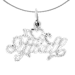 Sterling Silver I Love Softball Pendant (Rhodium or Yellow Gold-plated)