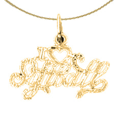 Sterling Silver I Love Softball Pendant (Rhodium or Yellow Gold-plated)