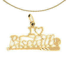 Sterling Silver I Love Baseball Pendant (Rhodium or Yellow Gold-plated)