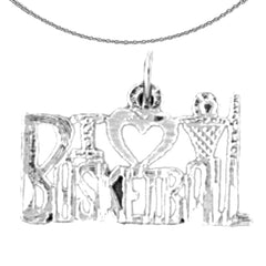 Sterling Silver I Love Basketball Pendant (Rhodium or Yellow Gold-plated)