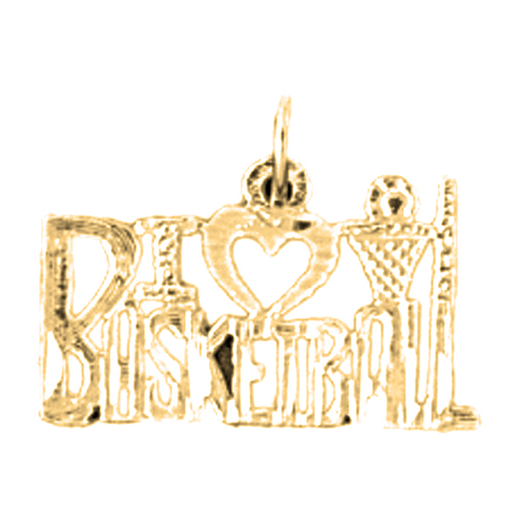Yellow Gold-plated Silver I Love Basketball Pendant