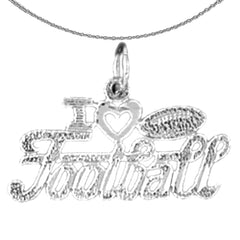 Sterling Silver I Love Football Pendant (Rhodium or Yellow Gold-plated)