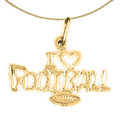Sterling Silver I Love Football Pendant (Rhodium or Yellow Gold-plated)
