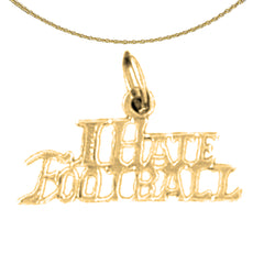 Sterling Silver I Hate Football Pendant (Rhodium or Yellow Gold-plated)