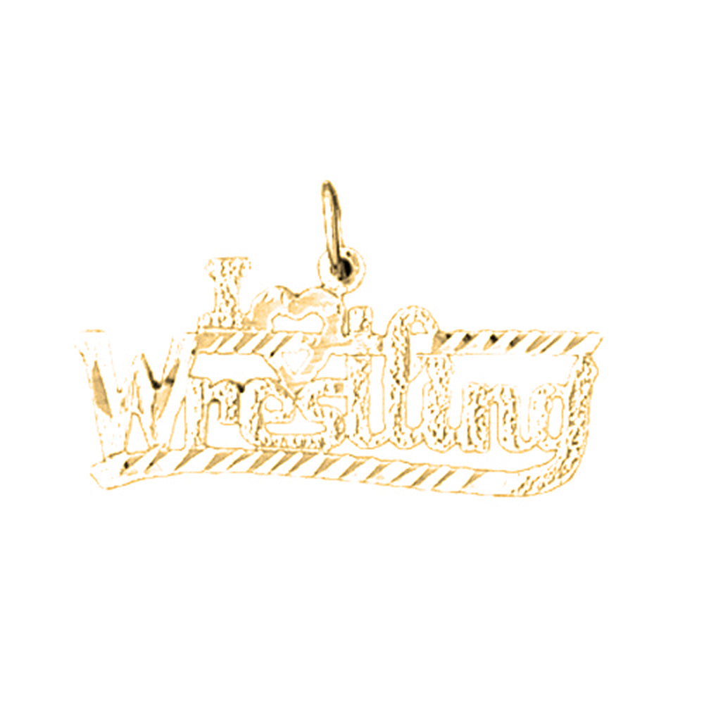 Yellow Gold-plated Silver I Love Wrestling Pendant