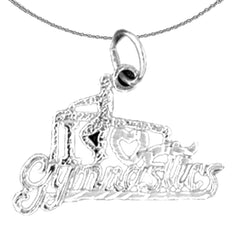 Sterling Silver I Love Gymnastics Pendant (Rhodium or Yellow Gold-plated)