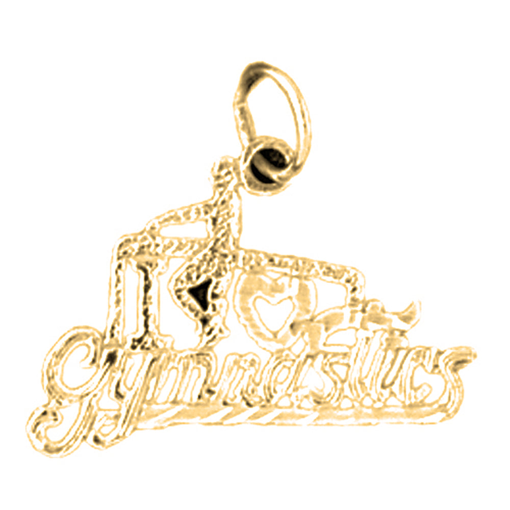 Yellow Gold-plated Silver I Love Gymnastics Pendant