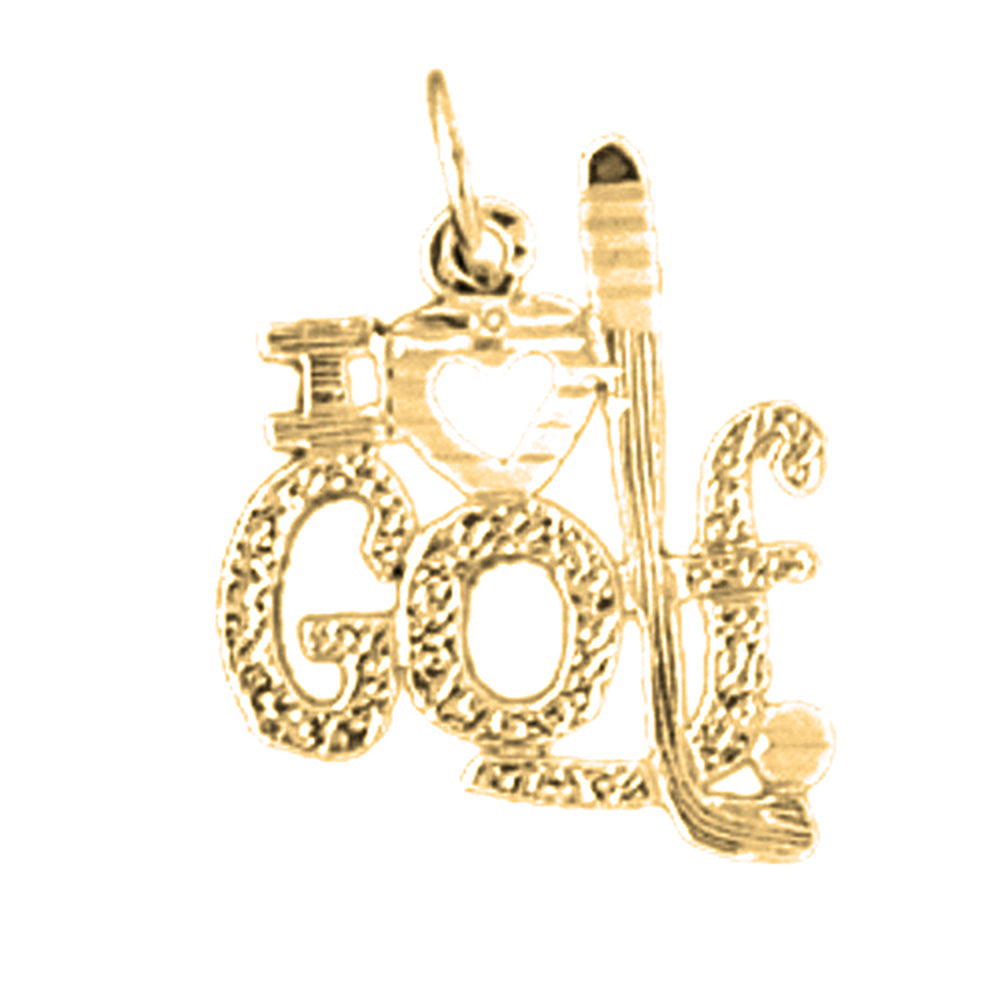 Yellow Gold-plated Silver I Love Golf Pendant