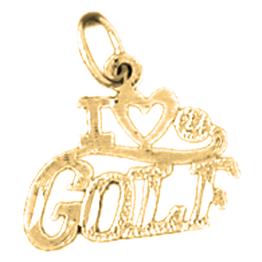 Yellow Gold-plated Silver I Love Golf Pendant