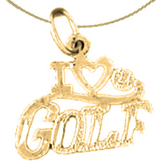 Sterling Silver I Love Golf Pendant (Rhodium or Yellow Gold-plated)