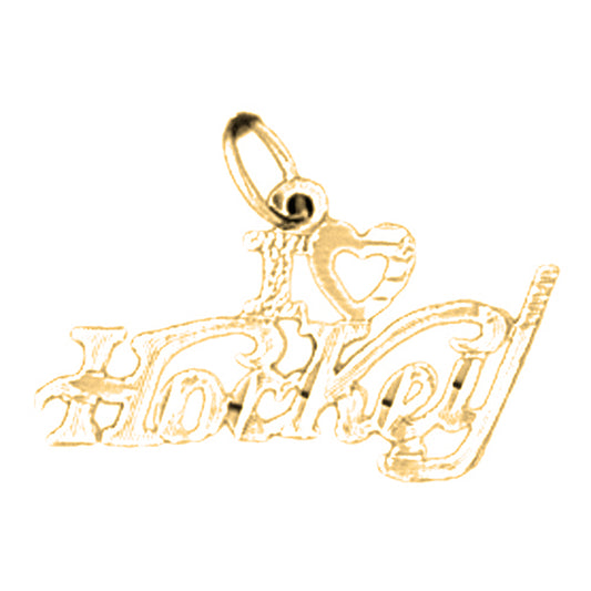 Yellow Gold-plated Silver I Love Hockey Pendant