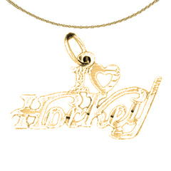 Sterling Silver I Love Hockey Pendant (Rhodium or Yellow Gold-plated)