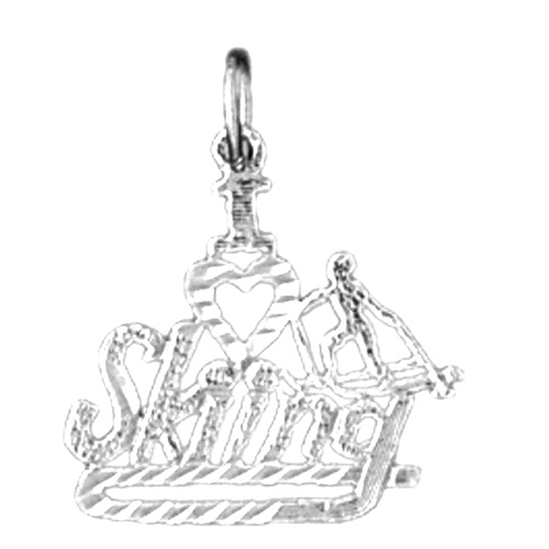 Sterling Silver I Love Skiing Pendant