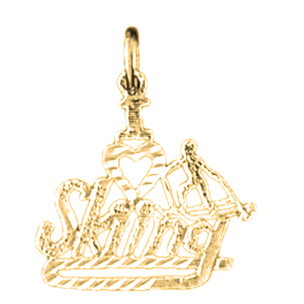 Yellow Gold-plated Silver I Love Skiing Pendant