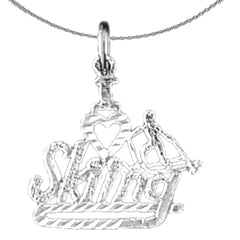 Sterling Silver I Love Skiing Pendant (Rhodium or Yellow Gold-plated)