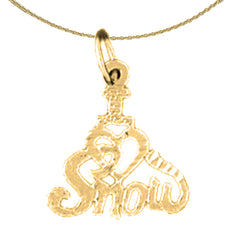 Sterling Silver I Love Snow Pendant (Rhodium or Yellow Gold-plated)