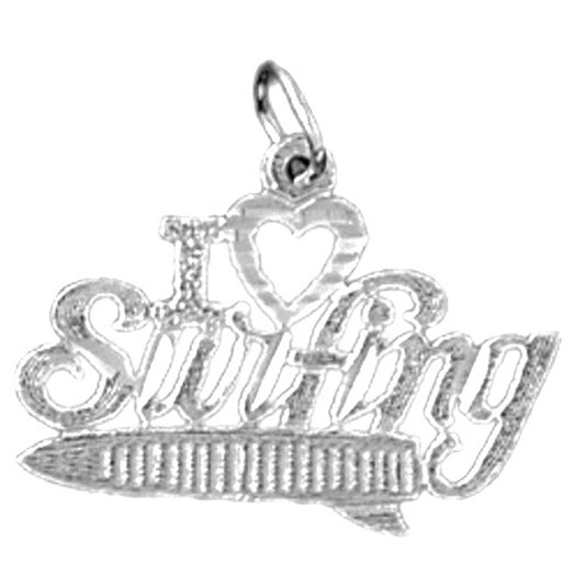 Sterling Silver I Love Surfing Pendant