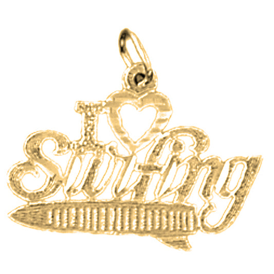 Yellow Gold-plated Silver I Love Surfing Pendant